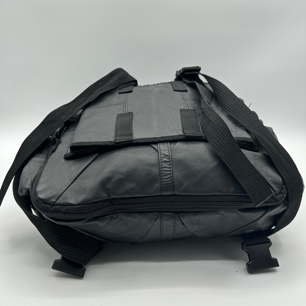 Carroll Black Leather Multi-Pocket Backpack Utility Travel Rucksack Bag - Picture 6 of 15
